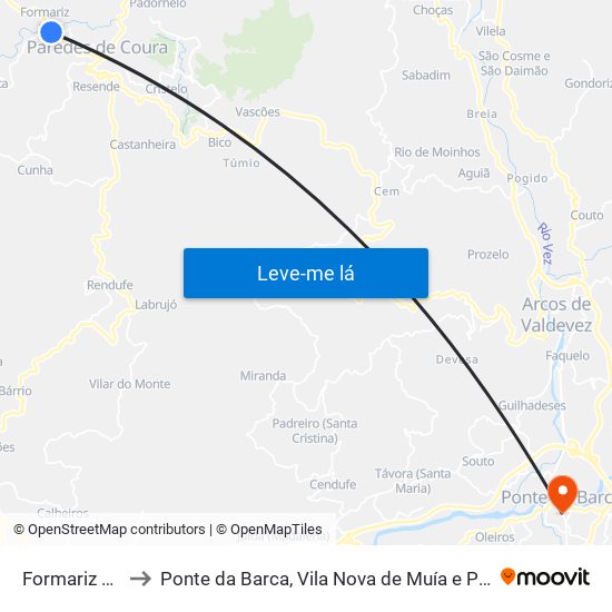 Formariz e Ferreira to Ponte da Barca, Vila Nova de Muía e Paço Vedro de Magalhães map