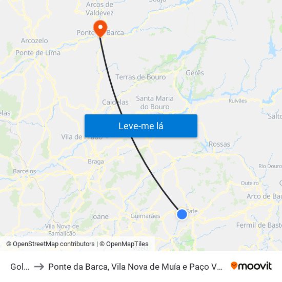 Golães to Ponte da Barca, Vila Nova de Muía e Paço Vedro de Magalhães map