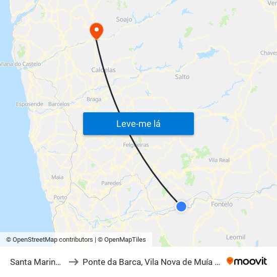 Santa Marinha do Zêzere to Ponte da Barca, Vila Nova de Muía e Paço Vedro de Magalhães map