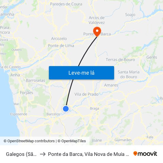 Galegos (São Martinho) to Ponte da Barca, Vila Nova de Muía e Paço Vedro de Magalhães map