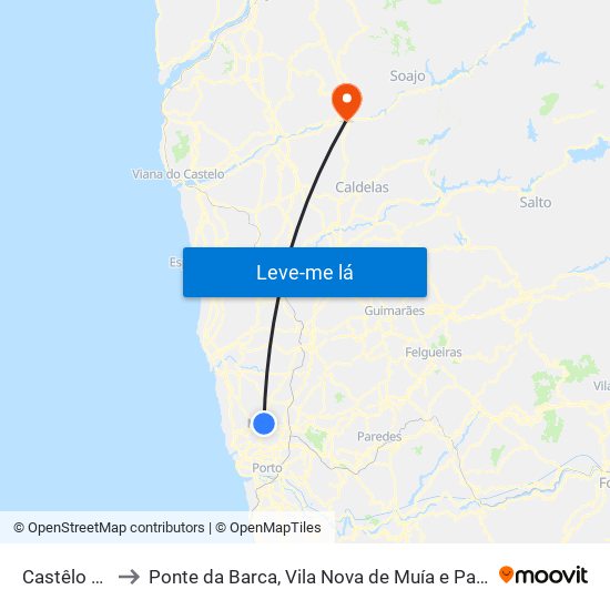 Castêlo da Maia to Ponte da Barca, Vila Nova de Muía e Paço Vedro de Magalhães map