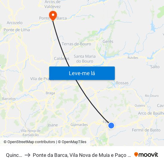 Quinchães to Ponte da Barca, Vila Nova de Muía e Paço Vedro de Magalhães map