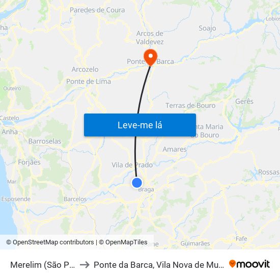 Merelim (São Pedro) e Frossos to Ponte da Barca, Vila Nova de Muía e Paço Vedro de Magalhães map