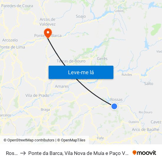 Rossas to Ponte da Barca, Vila Nova de Muía e Paço Vedro de Magalhães map