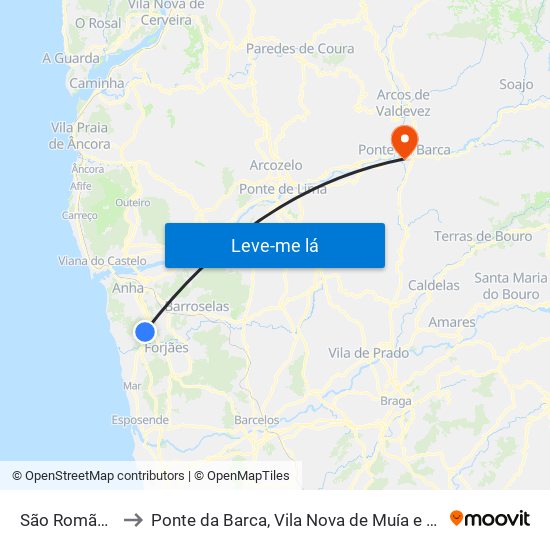 São Romão de Neiva to Ponte da Barca, Vila Nova de Muía e Paço Vedro de Magalhães map