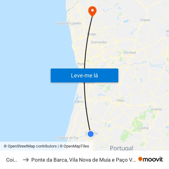 Coimbra to Ponte da Barca, Vila Nova de Muía e Paço Vedro de Magalhães map