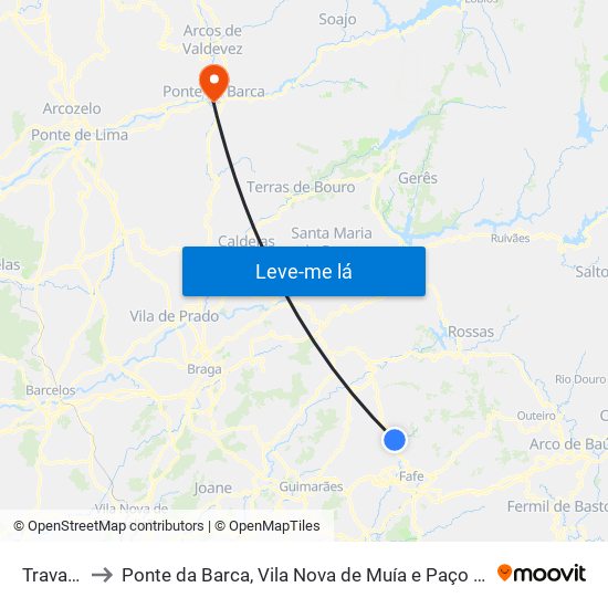 Travassós to Ponte da Barca, Vila Nova de Muía e Paço Vedro de Magalhães map