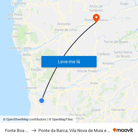 Fonte Boa e Rio Tinto to Ponte da Barca, Vila Nova de Muía e Paço Vedro de Magalhães map