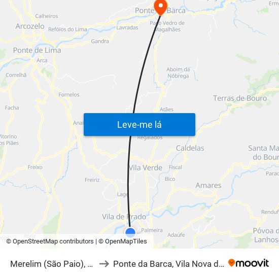 Merelim (São Paio), Panoias e Parada de Tibães to Ponte da Barca, Vila Nova de Muía e Paço Vedro de Magalhães map