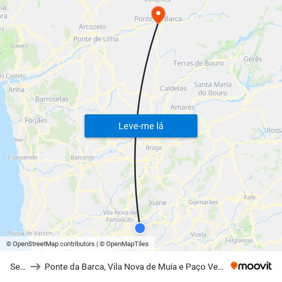 Seide to Ponte da Barca, Vila Nova de Muía e Paço Vedro de Magalhães map
