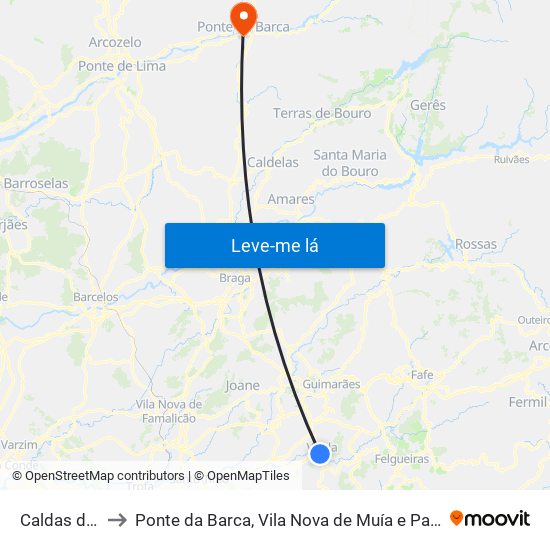 Caldas de Vizela to Ponte da Barca, Vila Nova de Muía e Paço Vedro de Magalhães map