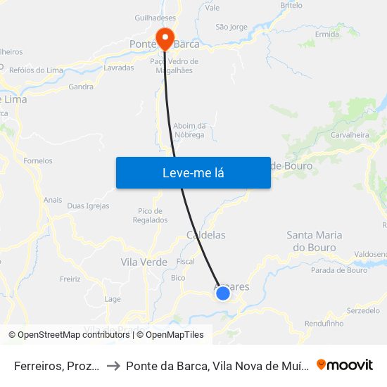 Ferreiros, Prozelo e Besteiros to Ponte da Barca, Vila Nova de Muía e Paço Vedro de Magalhães map