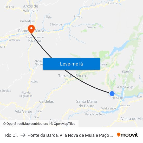 Rio Caldo to Ponte da Barca, Vila Nova de Muía e Paço Vedro de Magalhães map