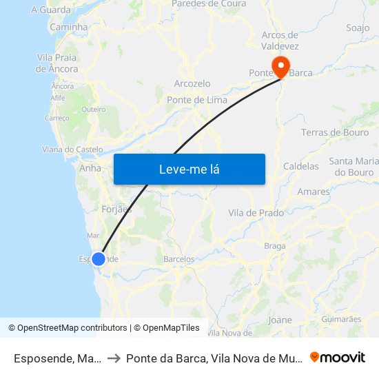 Esposende, Marinhas e Gandra to Ponte da Barca, Vila Nova de Muía e Paço Vedro de Magalhães map