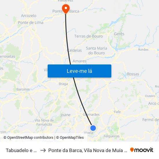 Tabuadelo e São Faustino to Ponte da Barca, Vila Nova de Muía e Paço Vedro de Magalhães map