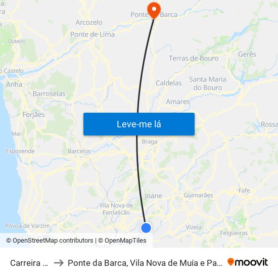 Carreira e Bente to Ponte da Barca, Vila Nova de Muía e Paço Vedro de Magalhães map