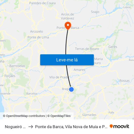 Nogueiró e Tenões to Ponte da Barca, Vila Nova de Muía e Paço Vedro de Magalhães map