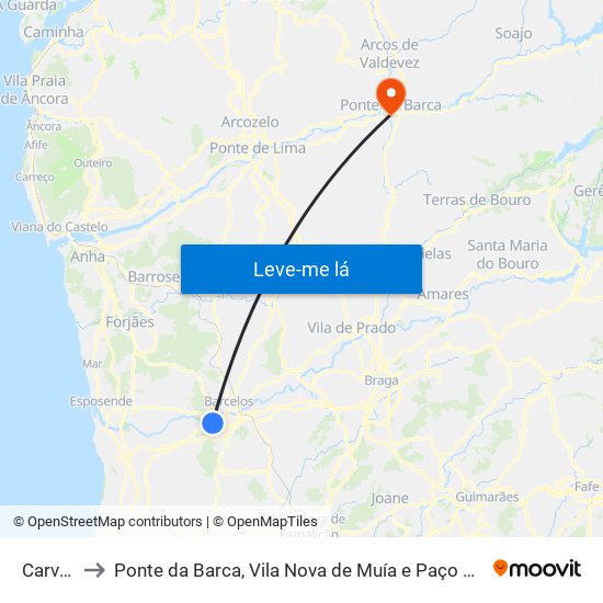 Carvalhal to Ponte da Barca, Vila Nova de Muía e Paço Vedro de Magalhães map