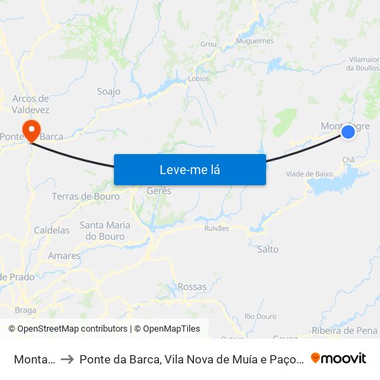 Montalegre to Ponte da Barca, Vila Nova de Muía e Paço Vedro de Magalhães map