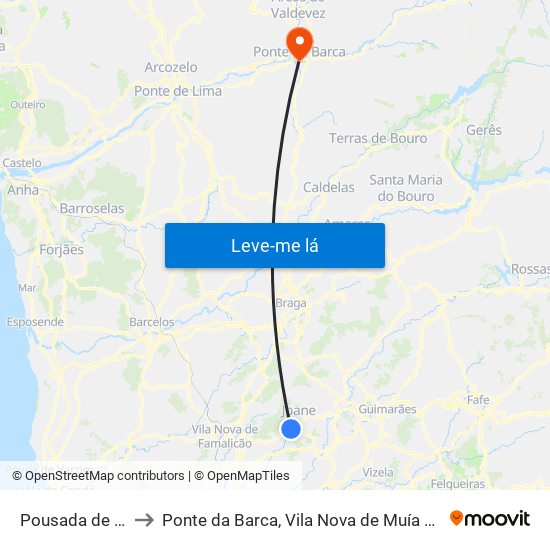 Pousada de Saramagos to Ponte da Barca, Vila Nova de Muía e Paço Vedro de Magalhães map