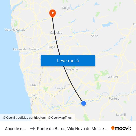 Ancede e Ribadouro to Ponte da Barca, Vila Nova de Muía e Paço Vedro de Magalhães map