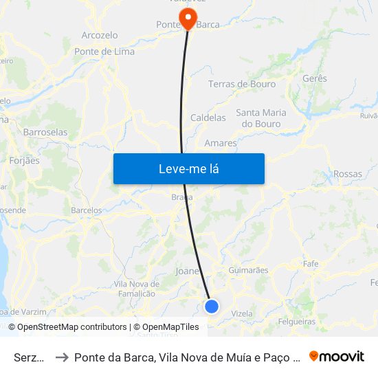 Serzedelo to Ponte da Barca, Vila Nova de Muía e Paço Vedro de Magalhães map