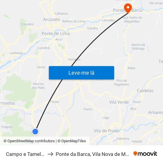 Campo e Tamel (São Pedro Fins) to Ponte da Barca, Vila Nova de Muía e Paço Vedro de Magalhães map