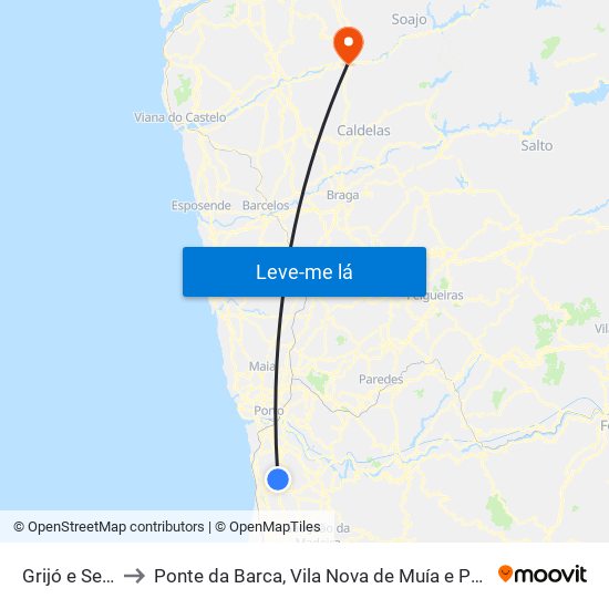 Grijó e Sermonde to Ponte da Barca, Vila Nova de Muía e Paço Vedro de Magalhães map