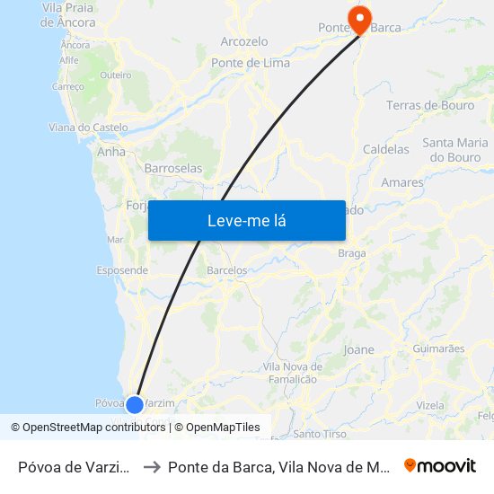 Póvoa de Varzim, Beiriz e Argivai to Ponte da Barca, Vila Nova de Muía e Paço Vedro de Magalhães map