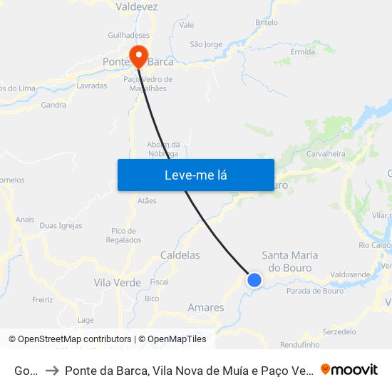 Goães to Ponte da Barca, Vila Nova de Muía e Paço Vedro de Magalhães map
