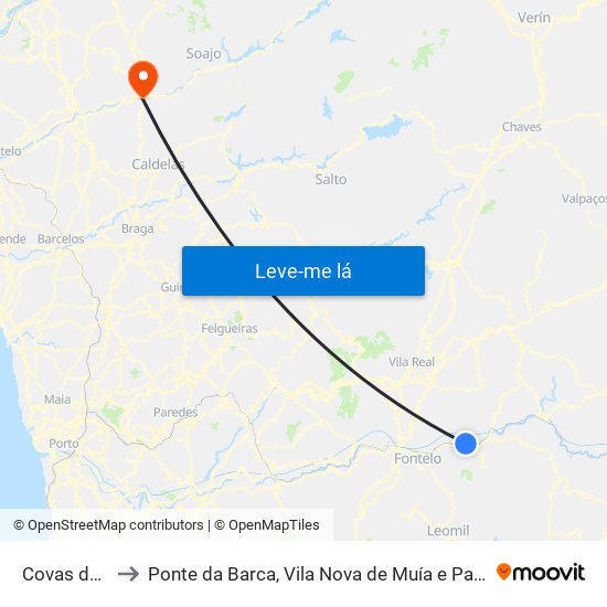 Covas do Douro to Ponte da Barca, Vila Nova de Muía e Paço Vedro de Magalhães map