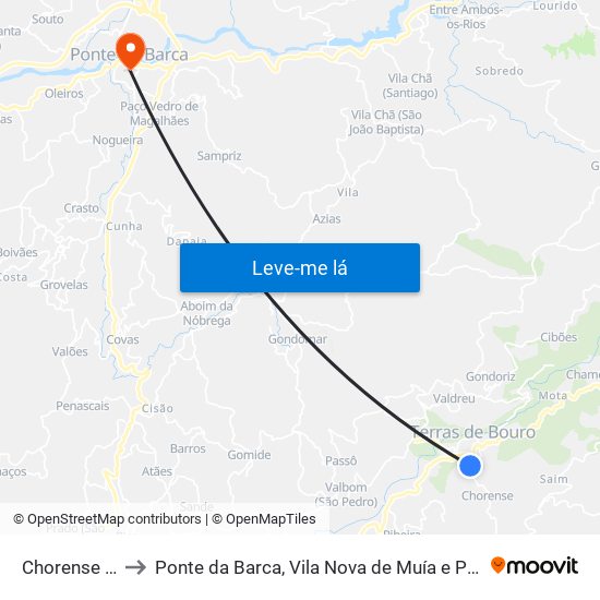 Chorense e Monte to Ponte da Barca, Vila Nova de Muía e Paço Vedro de Magalhães map