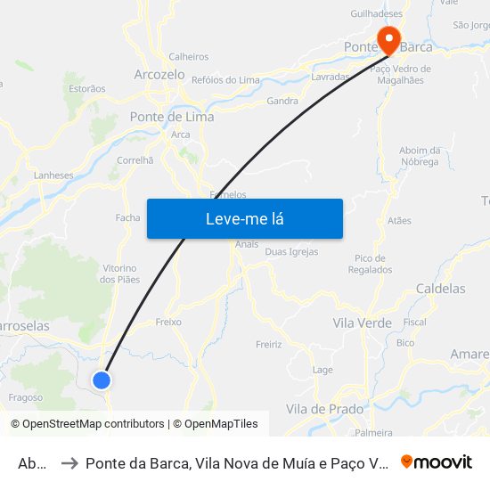 Aborim to Ponte da Barca, Vila Nova de Muía e Paço Vedro de Magalhães map