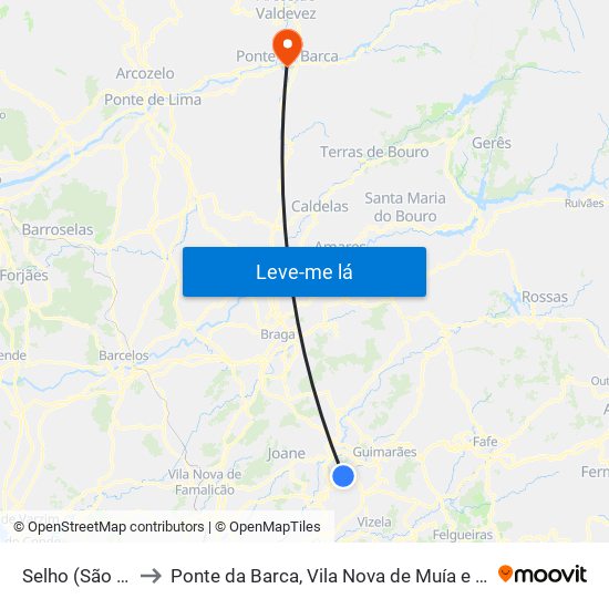 Selho (São Cristóvão) to Ponte da Barca, Vila Nova de Muía e Paço Vedro de Magalhães map