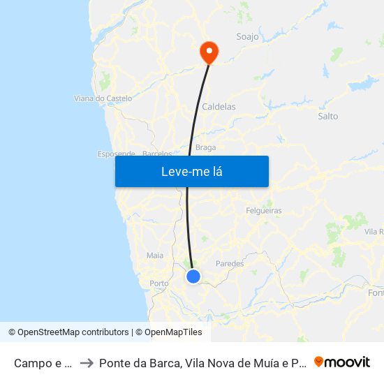 Campo e Sobrado to Ponte da Barca, Vila Nova de Muía e Paço Vedro de Magalhães map
