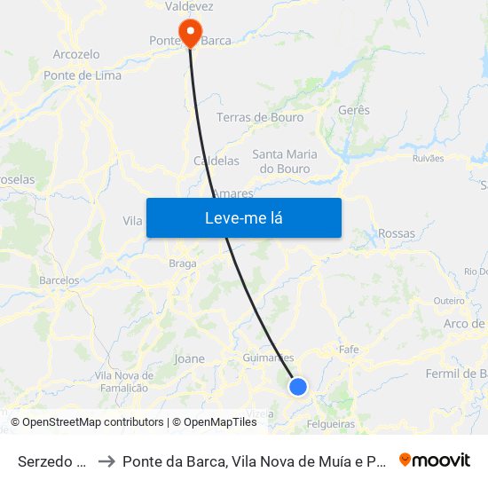 Serzedo e Calvos to Ponte da Barca, Vila Nova de Muía e Paço Vedro de Magalhães map