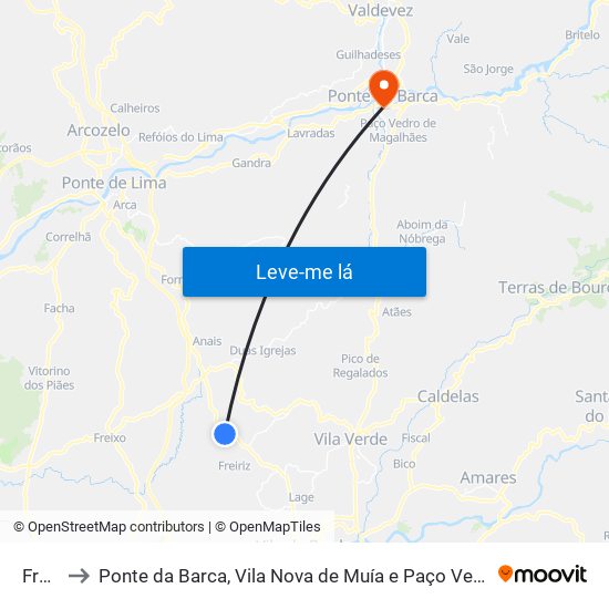 Freiriz to Ponte da Barca, Vila Nova de Muía e Paço Vedro de Magalhães map