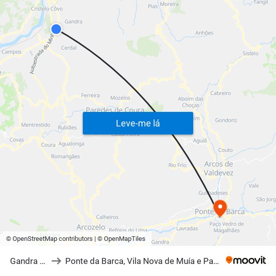 Gandra e Taião to Ponte da Barca, Vila Nova de Muía e Paço Vedro de Magalhães map