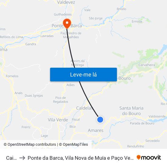Caires to Ponte da Barca, Vila Nova de Muía e Paço Vedro de Magalhães map
