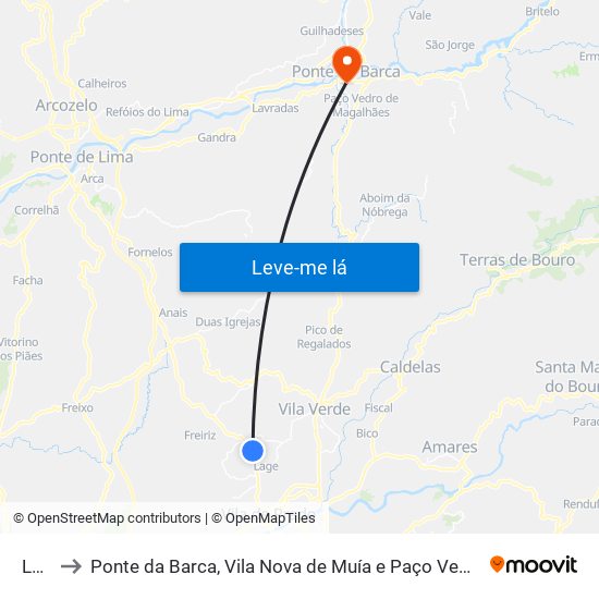 Lage to Ponte da Barca, Vila Nova de Muía e Paço Vedro de Magalhães map