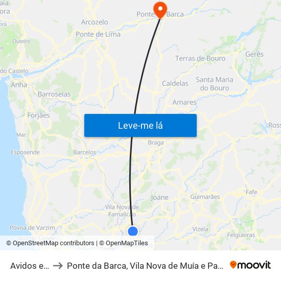 Avidos e Lagoa to Ponte da Barca, Vila Nova de Muía e Paço Vedro de Magalhães map