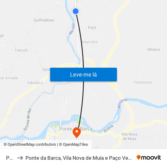 Paçô to Ponte da Barca, Vila Nova de Muía e Paço Vedro de Magalhães map