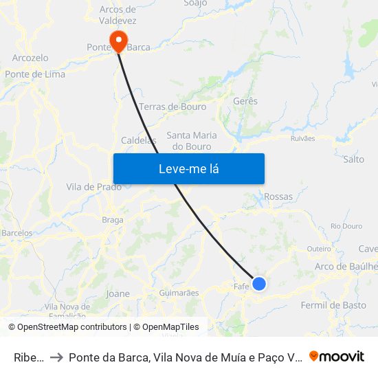 Ribeiros to Ponte da Barca, Vila Nova de Muía e Paço Vedro de Magalhães map