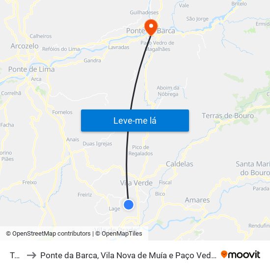 Turiz to Ponte da Barca, Vila Nova de Muía e Paço Vedro de Magalhães map