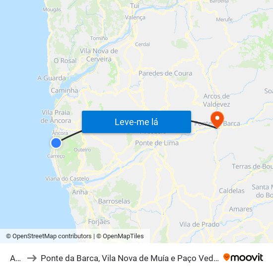 Afife to Ponte da Barca, Vila Nova de Muía e Paço Vedro de Magalhães map