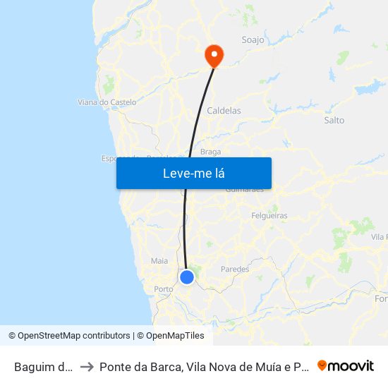 Baguim do Monte to Ponte da Barca, Vila Nova de Muía e Paço Vedro de Magalhães map