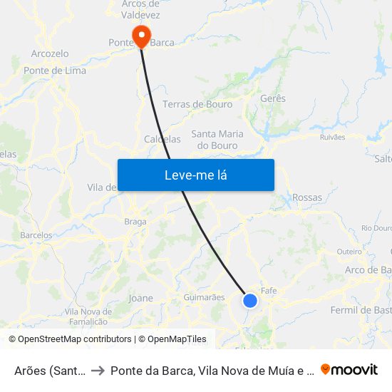 Arões (Santa Cristina) to Ponte da Barca, Vila Nova de Muía e Paço Vedro de Magalhães map