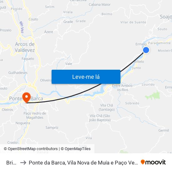 Britelo to Ponte da Barca, Vila Nova de Muía e Paço Vedro de Magalhães map