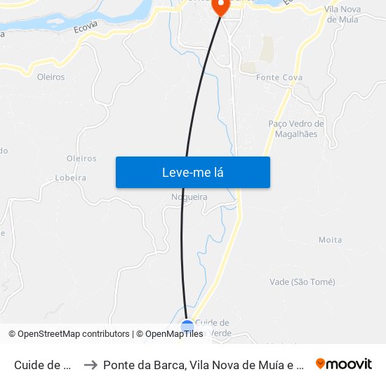 Cuide de Vila Verde to Ponte da Barca, Vila Nova de Muía e Paço Vedro de Magalhães map