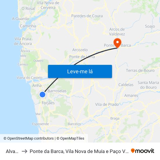 Alvarães to Ponte da Barca, Vila Nova de Muía e Paço Vedro de Magalhães map